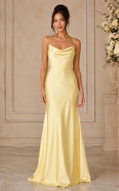 Daffodil Cowl Neck Satin Sheath Bridesmaid Dress