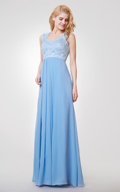 Langes A-Linien-Kleid aus Chiffon und Spitze mit Trägern