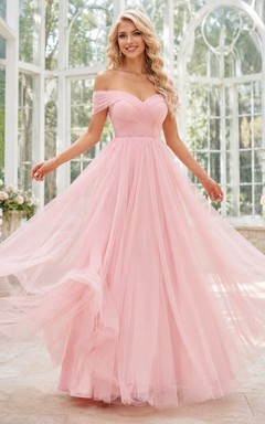 Blushing Pink Sweetheart Sleeveless Tiered Tulle Ball Gown Floor-Length Prom Dress