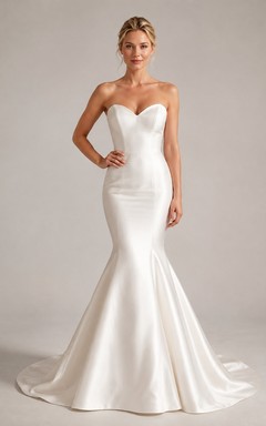 Satin Sweetheart Mermaid Floor-Length Sweep Train Simple Bridal Gown