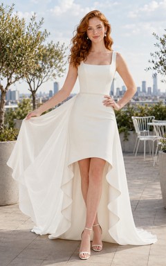 Square Neck High Low Chiffon Rooftop Wedding Dress