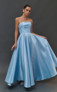 Strapless Floor-length A-line Simple Satin Dress