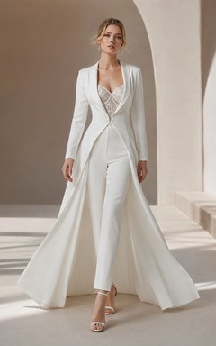 Combinaison longue blanche blazer pour mariage avec collants