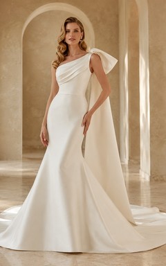 Mermaid Draped Sweep Train Bridal Ceremony Wedding Dress Formal