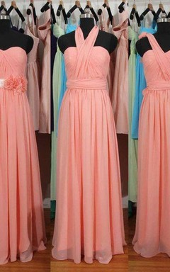 Simple A-Line Chiffon Convertible Bridesmaid Gowns Ruffles Evening Dresses