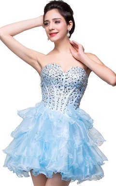 Glamouröses, herzförmiges Kristall-Abendkleid aus Organza