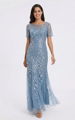 Vestido de sirena modesto con pliegues y lentejuelas.