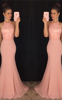 Robe de bal sirène sexy dos nu en dentelle avec traîne