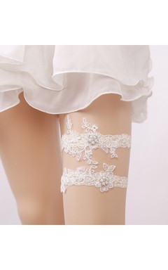 Princess Beige Pearl Lace Applique Stretch Socks Cover Within 16-23inch