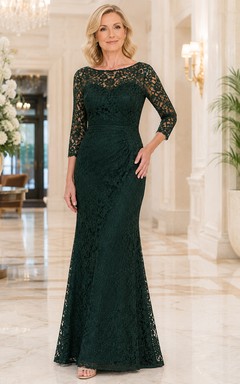 Dark Green Long Sleeve Lace Sheath Mother Dress