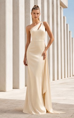 Sleek Asymmetric One Shoulder Minimalist Column Architecture Gown