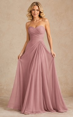 trägerloses, gerafftes Chiffon-Abendkleid in Altrosa