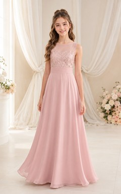 Vestido de dama de honor juvenil rosa ruborizado, corte en A, sin mangas, con detalles de encaje y lentejuelas, elegante.