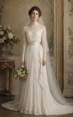 Vintage Empire Lace Long Sleeve Vintage Wedding Dress