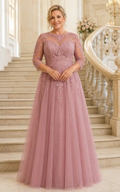 Mutterkleid in Altrosa mit Spitzenmieder und Tüll-A-Linie