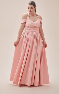 Lässiges, bodenlanges, kurzärmeliges Taftkleid in A-Linie mit Reißverschluss und Taschen