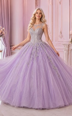Robe de bal de princesse lilas argentée à manches courtes en brocart métallique, robe de bal de quinceañera.