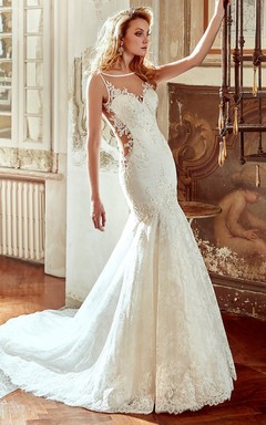 Brautkleid aus Spitze mit herzförmigem Herzausschnitt, Meerjungfrauen-Stil und offenem Rücken