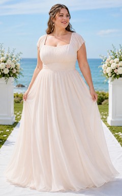 Plus Size Square Neck Chiffon Coastal Bridal Gown