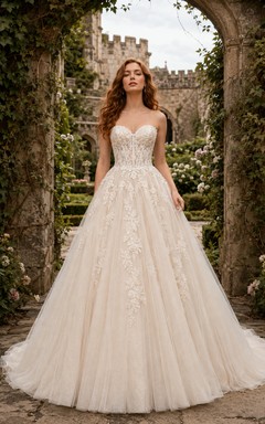 Robe de mariée en tulle à décolleté cœur, style château, robe de bal