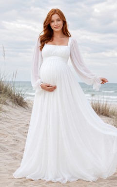 Long Sleeve Square Neck Chiffon Beach Maternity Gown