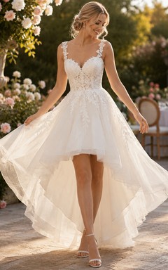 Hochzeitskleid mit asymmetrischem Oberteil und Spitzenoberteil, perfekt für Gartenempfang, Tanz und Hochzeit