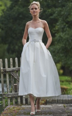 Tea-Length Sweetheart Sleeveless Taffeta Wedding Dress
