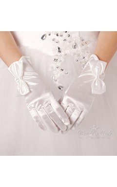 Guantes cortos de satén con lazo grande para novia