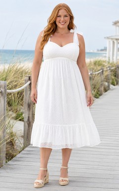 Ärmelloses, knielanges Chiffonkleid in A-Linie mit Herzausschnitt und Bindebändern in Übergröße