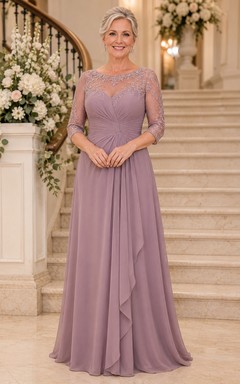 Mutterkleid aus Chiffon mit altrosafarbenem Spitzenoberteil und langen Ärmeln