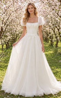 Brautkleid aus Organza in A-Linie mit eckigem Ausschnitt und Puffärmeln aus der Serie Orchard