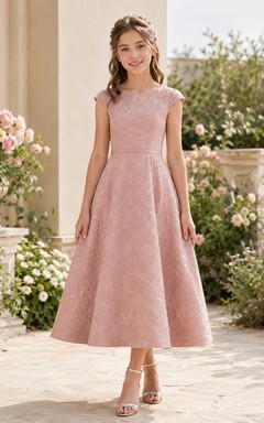 Vestido de dama de honor juvenil rosa rubor, corte en A, sin mangas, jacquard vintage