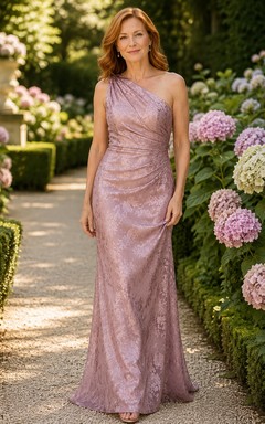Dusty Rose One Shoulder Sequined Sheath Mother Dress
