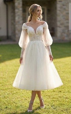 Robe de mariée courte à manches longues grande taille