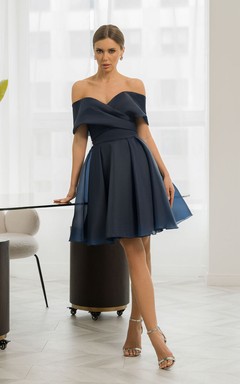 Dark Navy Criss-cross Short A-line Satin Mini Dress