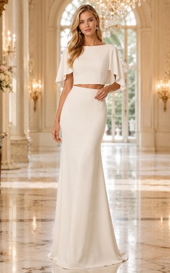 Zweiteiliges Brautkleid im Meerjungfrauenstil mit Cape-Ärmeln und schwarzem Bindeband