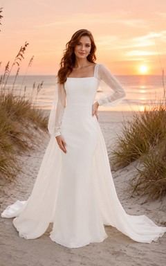 Fall Beach Square Neck Lightweight Sleeve Wedding Dress