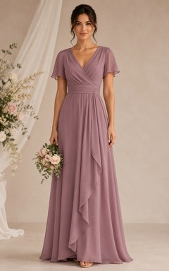 Mauve Chiffon V-neck A-Line Bridesmaid Dress