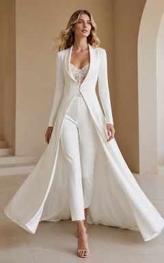 Suit Collar Wide Leg Wedding Jumpsuit with Coat