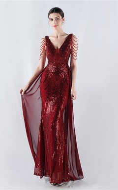 Paillettenbesetzte Blumen mit Cape-Stickerei, hochwertiges Abendkleid, ideal für die Ausrichtung der Jahrestagung