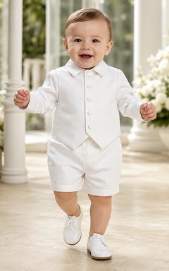 White Vest Bow Tie Long Sleeve Christening Short Suit for Baby Boy