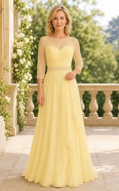 Daffodil Chiffon A-Line Mother Dress With 3/4 Sleeves