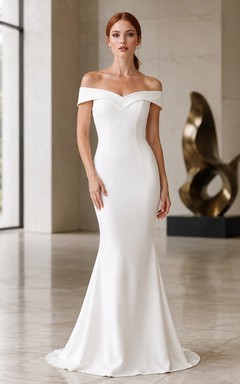 Satin Off-the-shoulder Mermaid Floor-length Sweep Train Elegant Wedding Dress