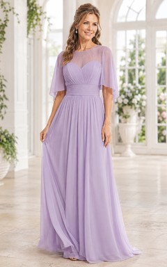 Lavendelfarbenes Chiffon-Mutterkleid mit eckigem Ausschnitt und flatternden Ärmeln