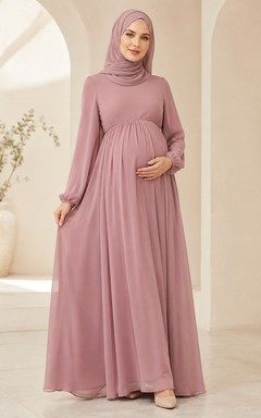 Vestido de maternidad de manga larga, cuello alto y estilo imperio, de gasa.