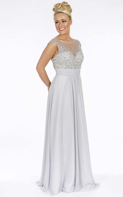 A-Line Beaded Scoop-Neck Floor-Length Sleeveless Chiffon Prom Dress