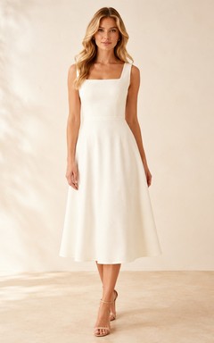 Pearl Satin Square Neck Sleeveless A Line Midi Dress