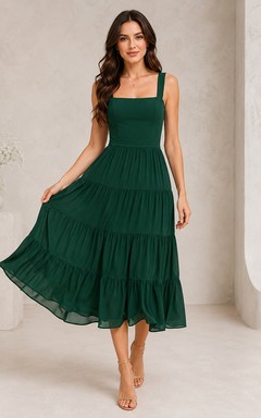 Teelanges, romantisches A-Linien-Kleid mit Spitzenträgern für halbformelle Anlässe