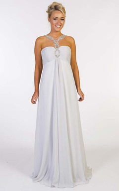 A-Line Beaded Empire Floor-Length Sleeveless Sweetheart Chiffon Prom Dress With Zipper Back And Ruching