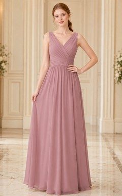 Robe de demoiselle d'honneur junior rose poudré à col en V sans manches